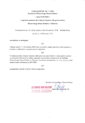 Zarządzenie nr 5/2025 z dnia 04.04.2025